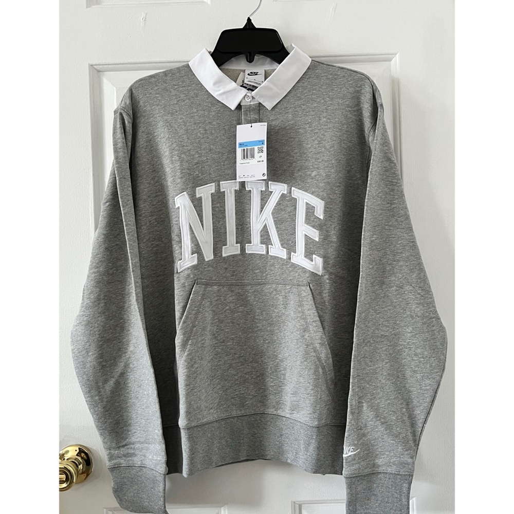 Nike Men's Club Fleece Long Sleeve Polo Medium Gray FN3112-063
